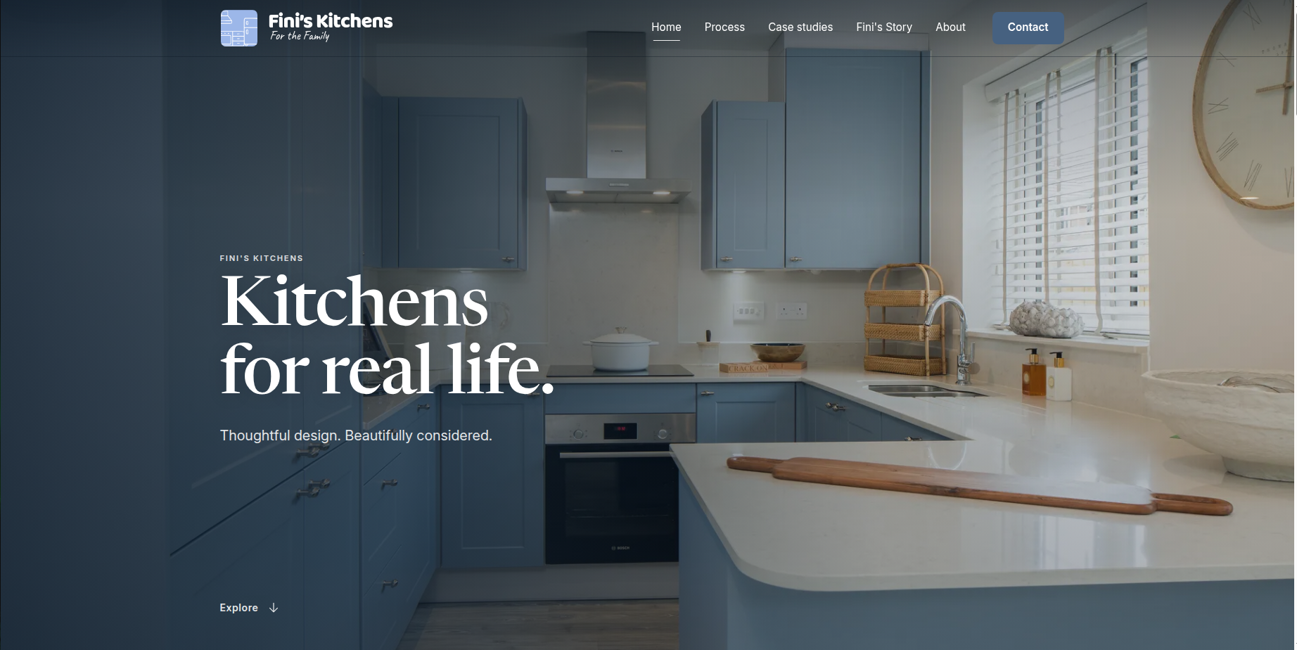 Screenshot of the Fini’s Kitchens website homepage